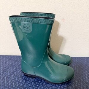 UGG Kids Waterproof Rain Boots Green Rubber Pull On Size 1
